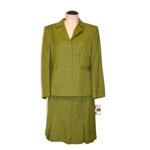 Le Suit Green Skirt Suit Womens 14P Linen Rayon Blend 2Pc Skirt & Jacket Set Nwt